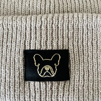 Deep Cuff Stone Beanie With Embroidered French Bulldog, 2 of 3