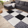 The Rugs Geometric Shaggy Rug Grey Checkered Rug, thumbnail 2 of 12