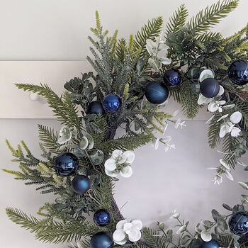 Navy Bauble Pine Wreath, 2 of 2