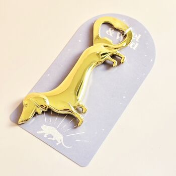 Gold Tone Dachshund Sausage Dog Novelty Bottle Opener, 2 of 3