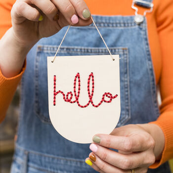 ‘Hello’ Mini Wooden Banner Embroidery Kit, 4 of 8