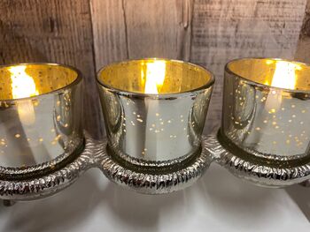 Silver Stag Triple Tealight Holder Metal And Glass Ornament Candle Holder, 6 of 8