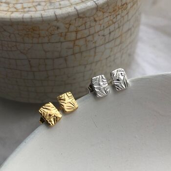 Small Square Textured Studs, 2 of 7