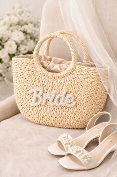 Large Bride Wicker Handle Basket Drawstring Bag, 3 of 4