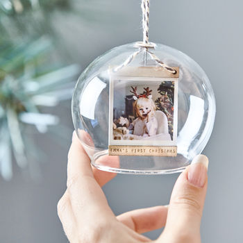 Personalised Baby's First Christmas Photo Dome Bauble, 2 of 2