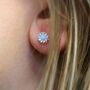 Sterling Silver Blue Opal Daisy Stud Earrings, thumbnail 7 of 11