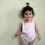 Pink And White Stripe Girl's Summer Bubble Romper, thumbnail 2 of 7