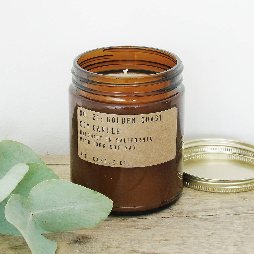 p.f candle co. no. 21 golden coast soy candle by the den & now ...