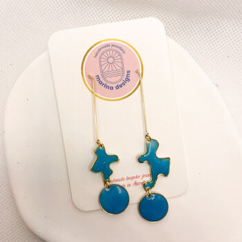 Abstract Drop Blue Statement Earrings, 4 of 9