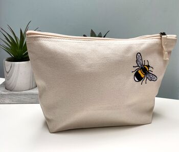 Embroidered Bee Organic Cotton Accessory Bag, 2 of 3