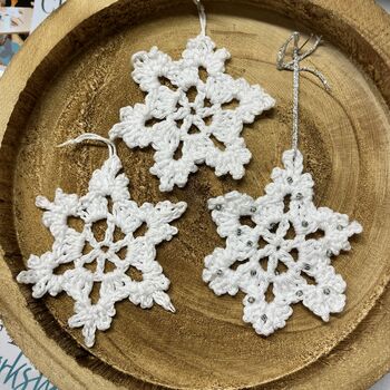 Three Snowflake Christmas Decorations Crochet Kit, 2 of 3