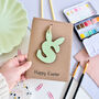 Personalised Easter Card Wooden Letter Bunny Green, thumbnail 1 of 2