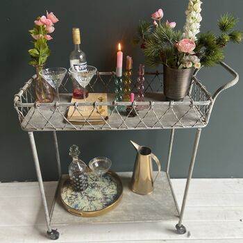 Distressed Metal Trolley With Lattice Wirework, 2 of 2