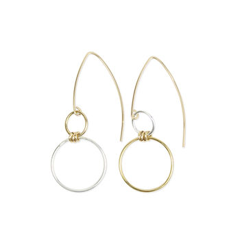 Faye Asymentric Minimal Gold Fill And Silver Earrings, 2 of 2
