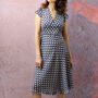 Navy Forties Day Dress In Fan Print Crepe, thumbnail 1 of 3