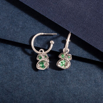 May Birthstone Emerald And Recycled Silver Hoops, 2 of 5