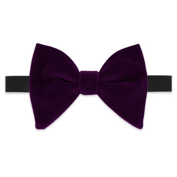 Mens Purple Oversized Velvet Bow Tie And Pocket Square, 5 of 5