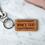 Send With Love 'Mum's Taxi' Rectangular Oak Keyring, thumbnail 1 of 2