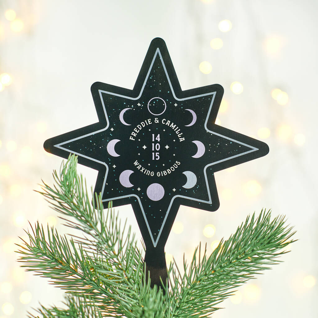 Personalised Couples Moon Phase Christmas Tree Topper, 1 of 2