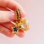 Star And Heart Gem Asymmetric Huggie Hoop Earrings, thumbnail 1 of 5