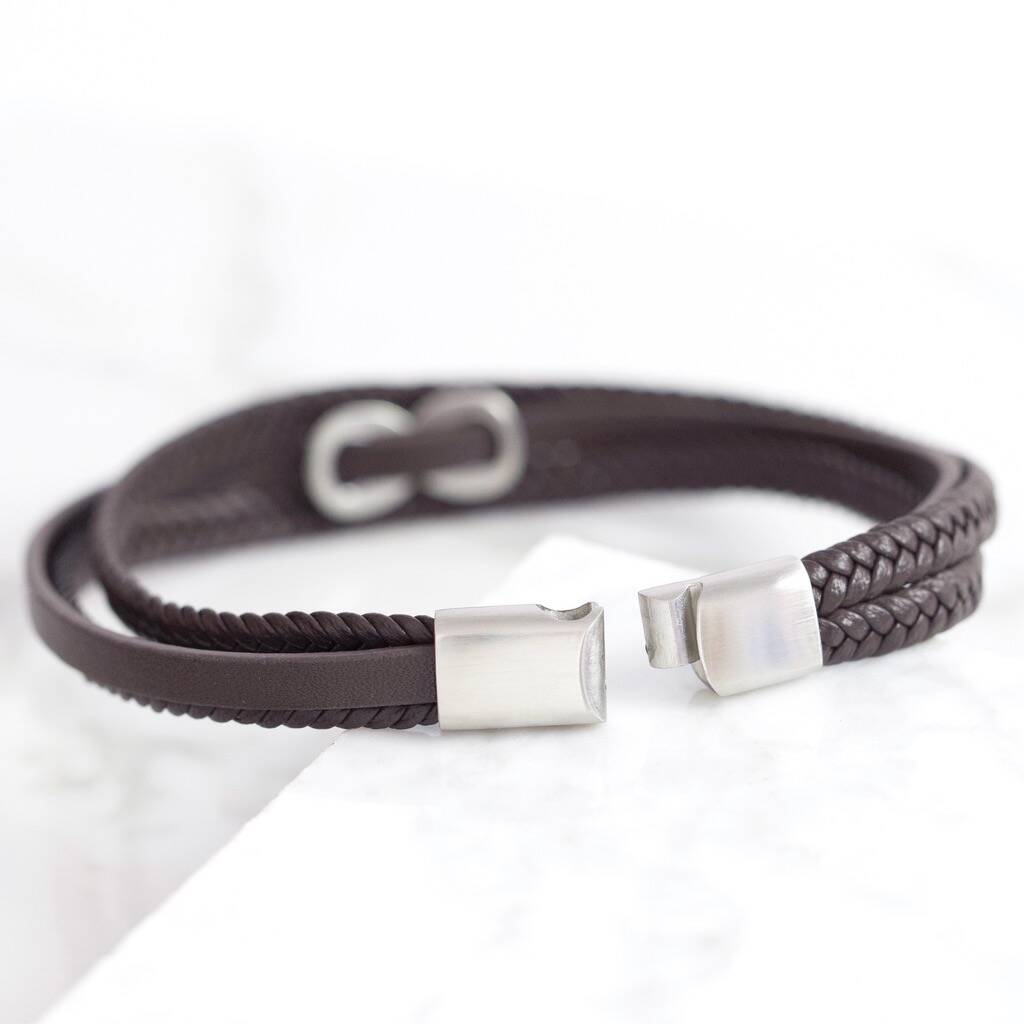Men's Personalised Leather Stainless Infinity Bracelet By Lisa Angel