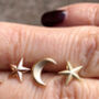 Solid Gold Handmade Moon And Star Studs, thumbnail 7 of 8