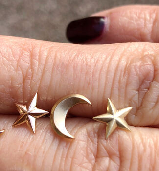 Solid Gold Handmade Moon And Star Studs, 7 of 8
