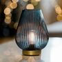 Cordless Petrol Blue Glass Fluted Ribbed Battery Lamp, thumbnail 2 of 6