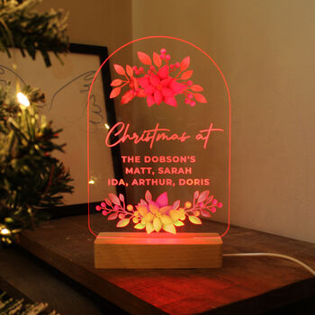 Personalised Christmas Poinsettia Wooden Based LED Christmas Light, 3 of 12