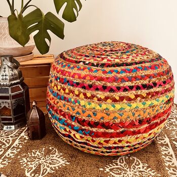 Rainbow Bohemian Chindi Footstool Pouffe, 4 of 7