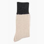 Wool Blend Boot Socks Mid Calf Colour Block Cream Black, thumbnail 2 of 4