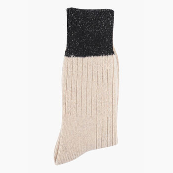 Wool Blend Boot Socks Mid Calf Colour Block Cream Black, 2 of 4