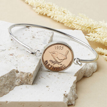 Farthing 1955 70th Birthday Coin Bangle Bracelet, 3 of 10