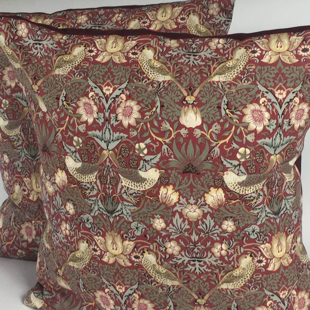 William Morris Strawberry Thief Cushion Cover, Red, 1 of 4