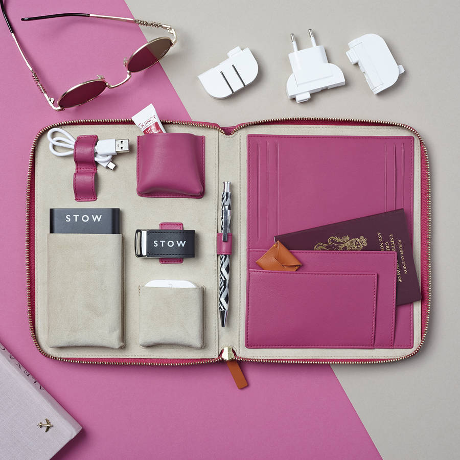 luxury leather travel tech case for her by stow