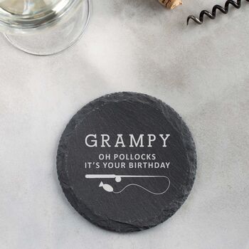 Personalised Funny Fishing Pun Slate Coaster, 3 of 8