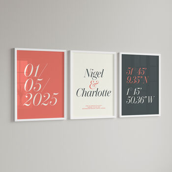Set Three Prints – Names, Date, Location – Wedding Gift, 3 of 7