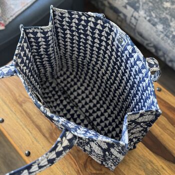 Block Print Quilted Tote Bag, Indian Print Handbag, 6 of 12