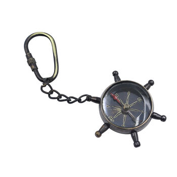 Gunmetal Ship Wheel Compass Keyring Gift, 3 of 6