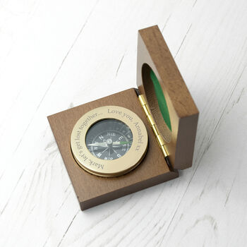 Personalised Brass Travellers Compass With Wooden Box, 3 of 8