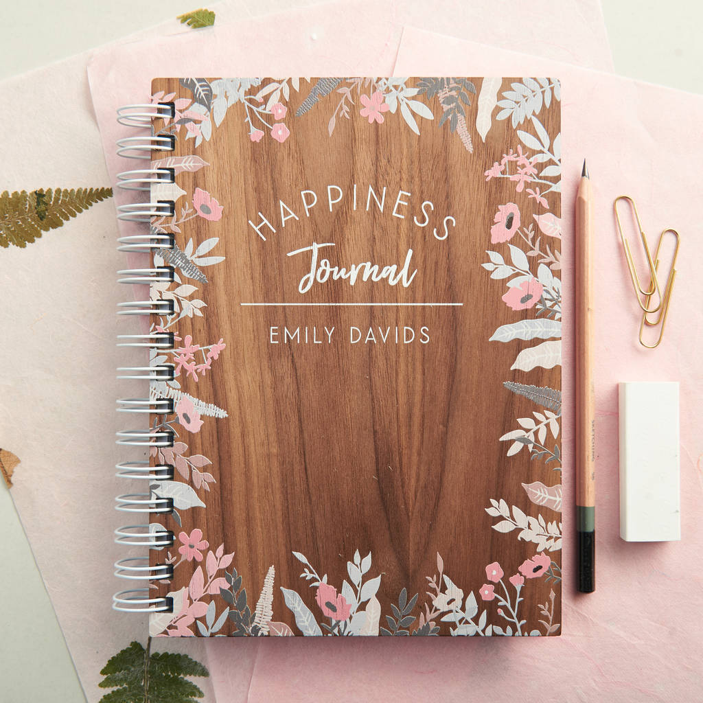 Personalised Happiness Walnut Journal Notebook, 1 of 7