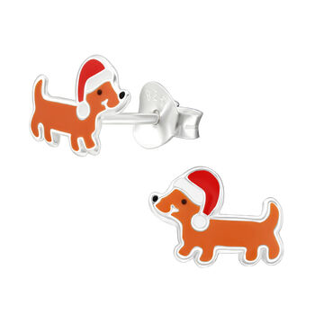 Christmas Sausage Dog Sterling Silver Earrings, 3 of 5