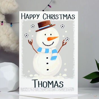 Personalised Snowman Football Christmas Card, 9 of 12