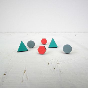 Geometric Wooden Trio Of Eco Stud Earrings, 6 of 8