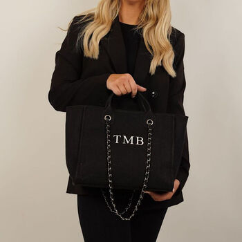 Personalised Monogram Canvas Tote Bag In Black, 2 of 4