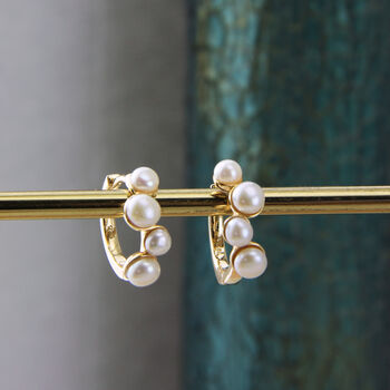 Sterling Silver Or Gold Pearl Cluster Hoop Earrings, 7 of 12