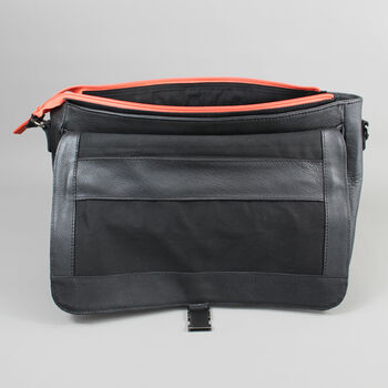 Black Leather Laptop Messenger Bag With Orange Zip, 7 of 8