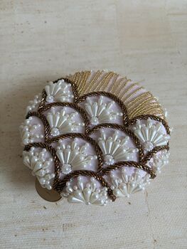 Pink Handcrafted Pearl Circular Clutch, 2 of 9