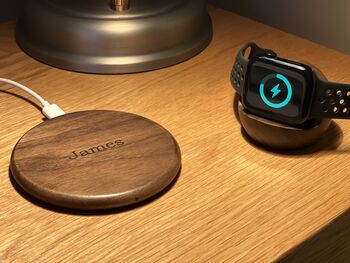 Solid Wood Charging Stand For Apple Watch In Oak/Walnut, 7 of 11