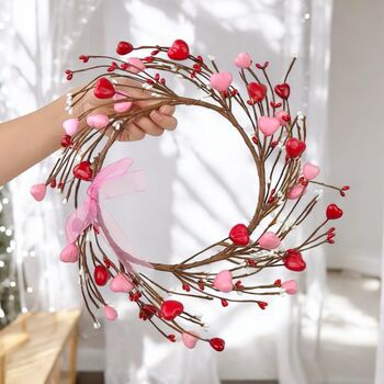 Light Up Twig Wreath Adorned With Hearts, 8 of 8